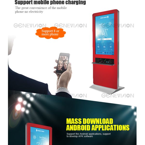 Floor standing Android OS wifi touch Kiosk Digital Signage LCD ad player / mobile phone charging station