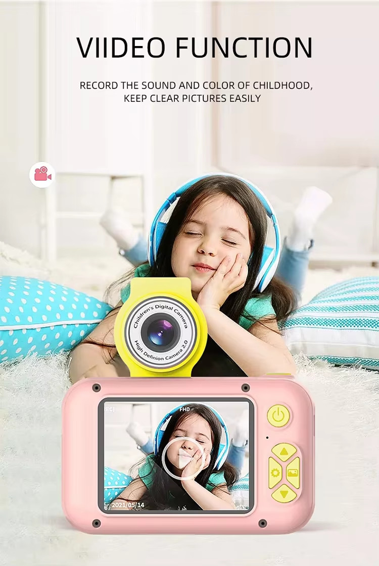Auto Focusing Cute Cartoon IPS Screen Rechargeable Filter Photos 1080P Kids' Digital Camera