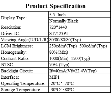 MIPI Interface 5.5 Inch HD+ TFT LCD Display Screen 720x1440 Resolution For POS PDA