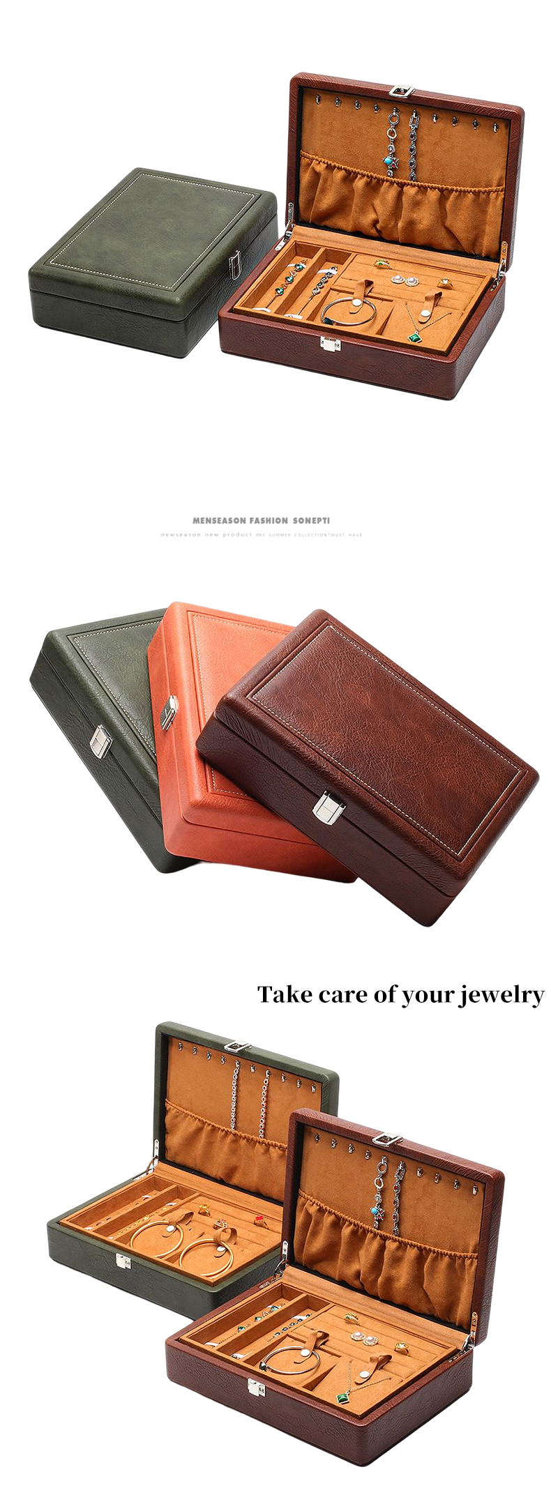 Portable Spacious Space Faux Leather Jewelry Luxury Buckle Organizer for Travel