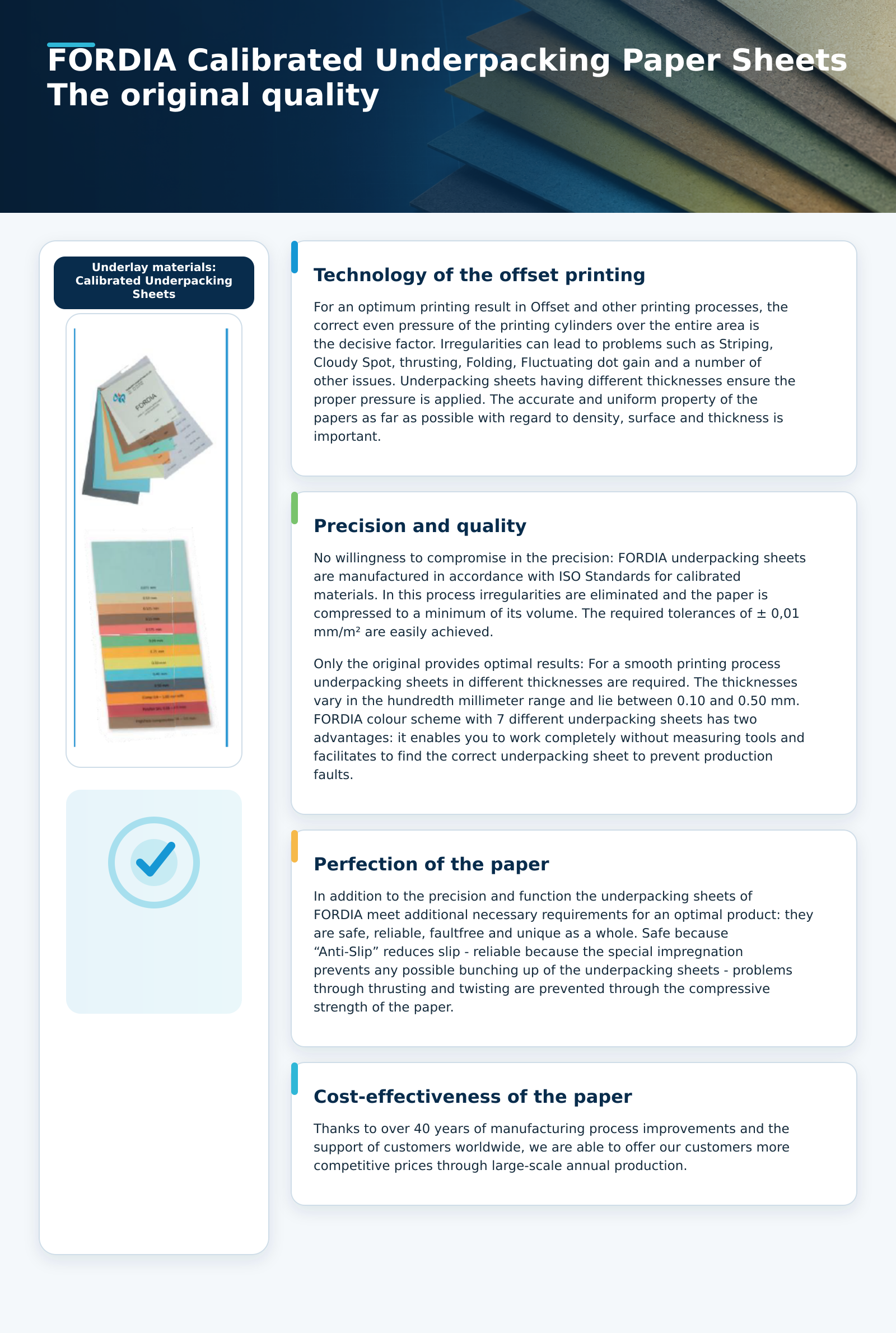 Offset Printing Underpacking Paper High Accuracy Calibrated Underlay Sheet