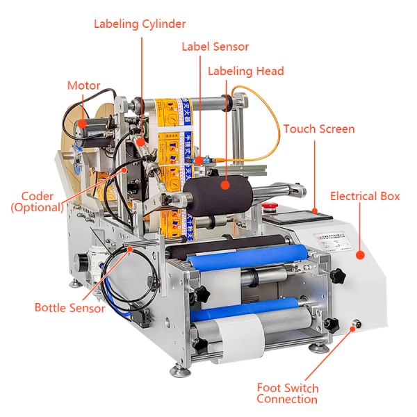 YM130 Semi Automatic Labeling Machine Table Top Label Maker Machine With Tape For Plastic Glass PET Bottle Honey Pot Labeler