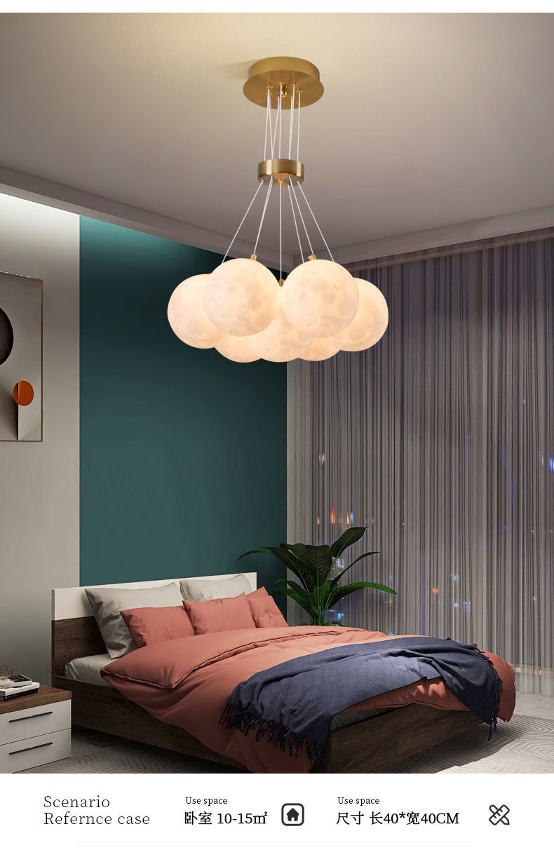 Nordic 3D Printed Moon Lampshade Ceiling Chandelier New LED lustre Moon Hanging lamp(WH-MI-434)