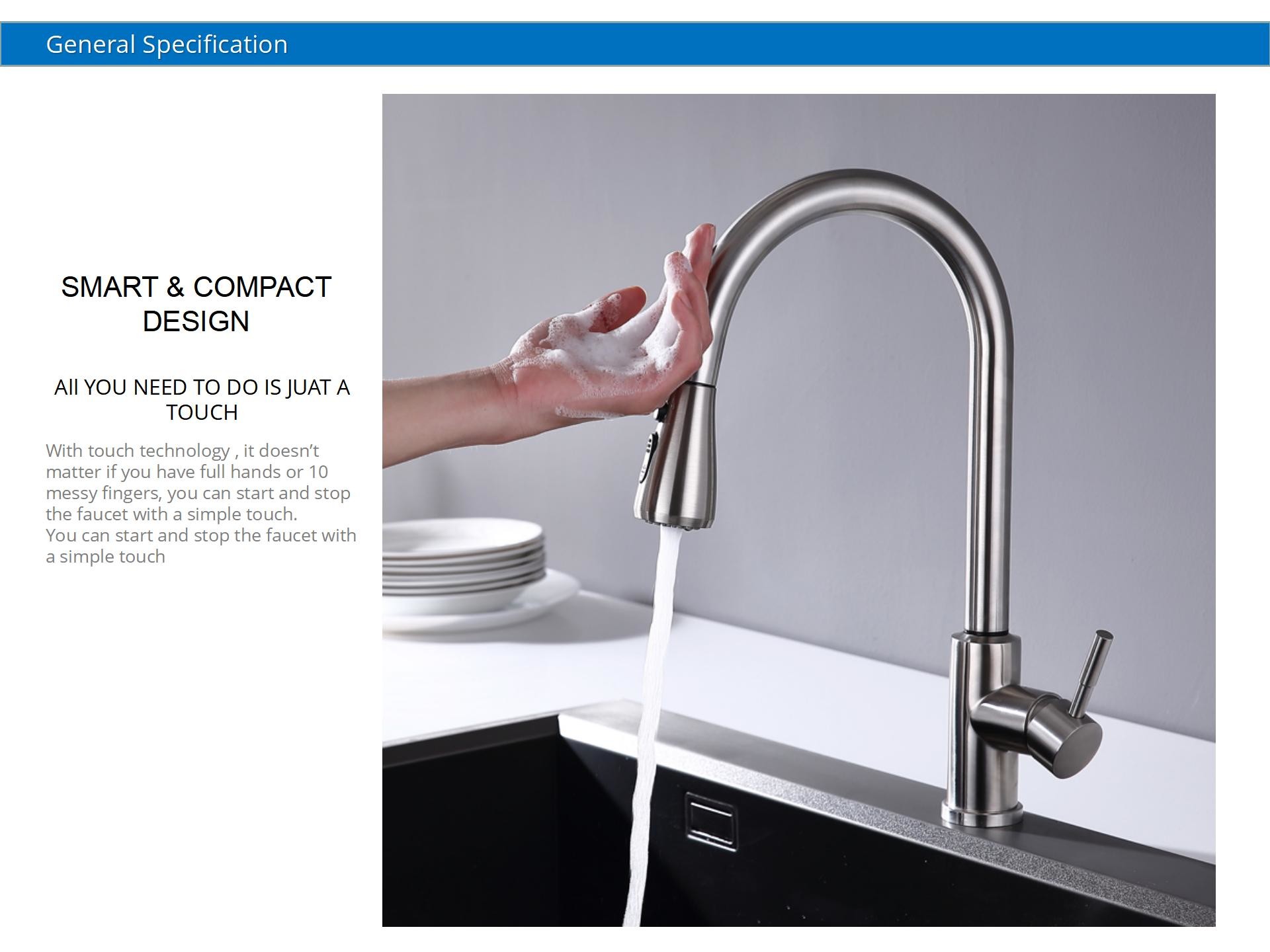 IPX5 Kitchen Sink Mixer Faucet / DC6V Ceramic Disc Cartridge Single Hole Bar Faucet