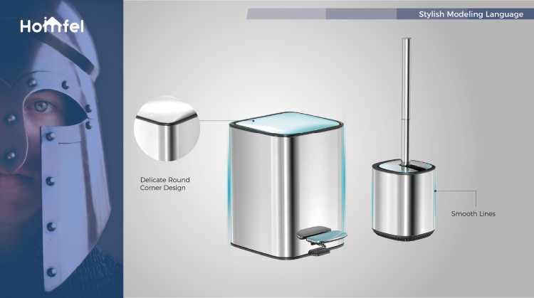 3L 5L Stainless Steel Soft Close Rectangle Trash Can for Sustainable Kitchen Bathroom Office Bathroom Defender Series