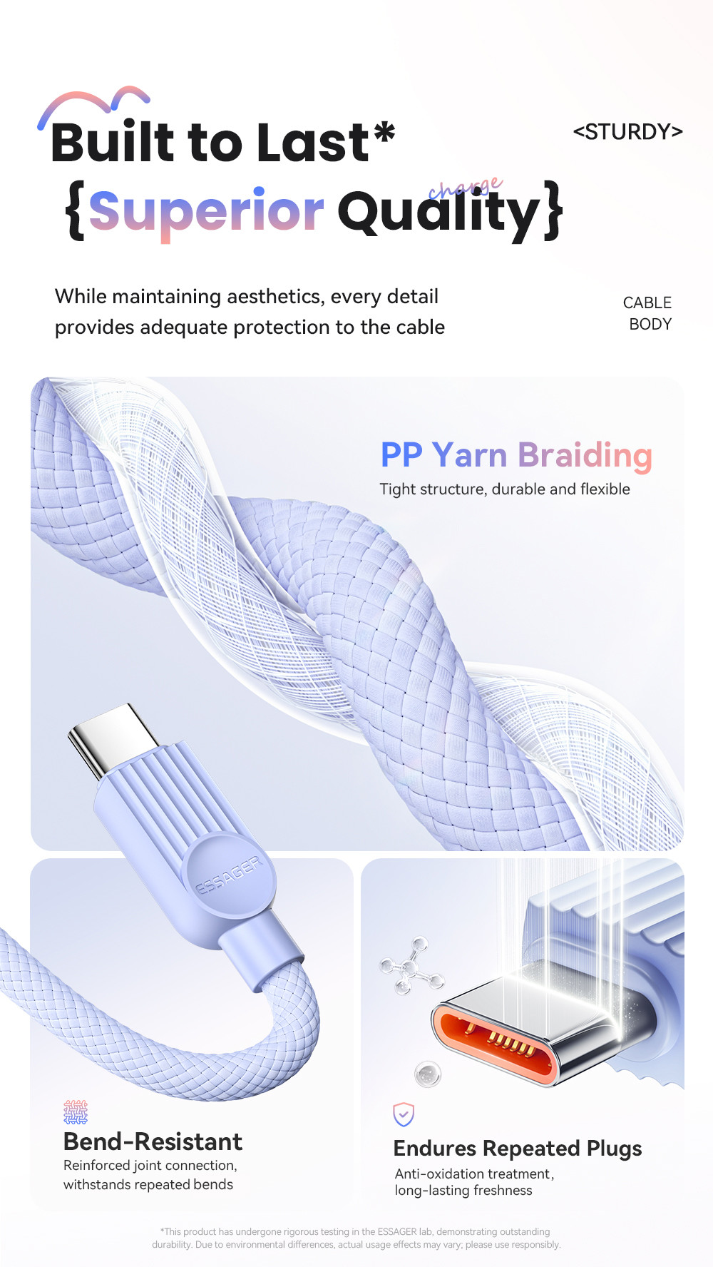 ESSAGER ES-X73 3A PD 60W Type C Fast Charging Data Cable, 1M 2M Colorful Braided Cables