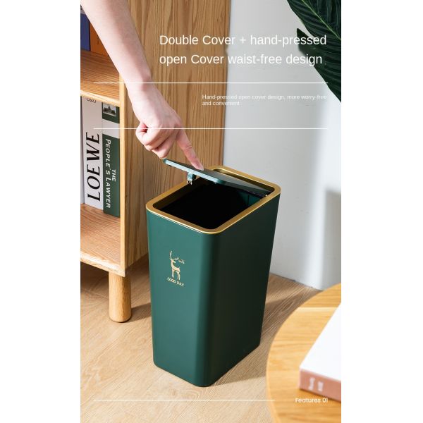 Household Simple Open Lid square sealed Bucket Living Room Bedroom Bathroom Study Paper Basket Plastic Press Trash Can