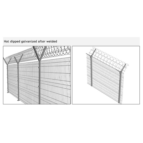 Airport Security Fence a Galvanized High Security Welded Mesh Perimeter Fence with Razor Wire for Prison and Outdoor Use