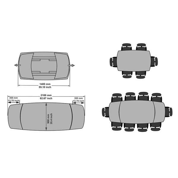 2.1 Meter Stainless HPL Dining Table , Modern Horsebelly Extension Dining Table