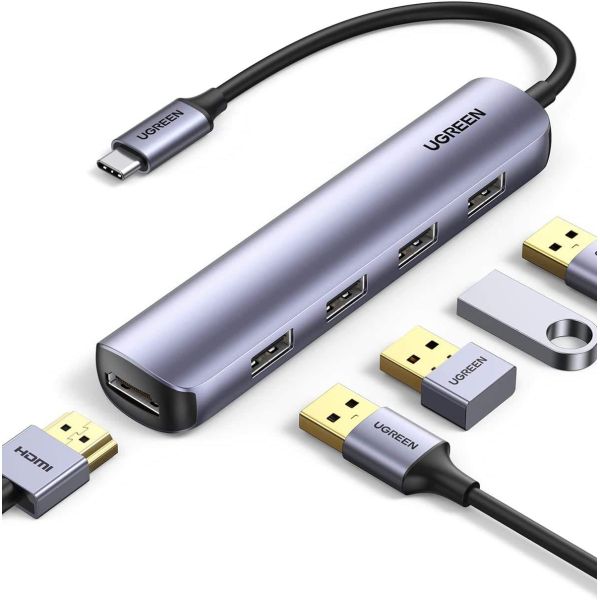 USB C Hub Adapter 4K 30Hz USB C to HD-MI Adapter 4 USB 3.0 Ports Type C Multiport Adapter High-speed Data Transfer
