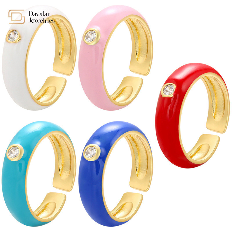Simple Zircon Chunky Dripping Oil Rings Adjustable Summer Jewelry