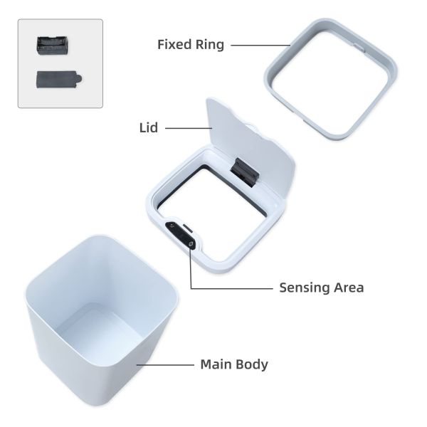 16L/5.3 Gallon Square Automatic Kitchen Garbage Bin Motion Sensor Plastic Smart Trash Can Trash Bin