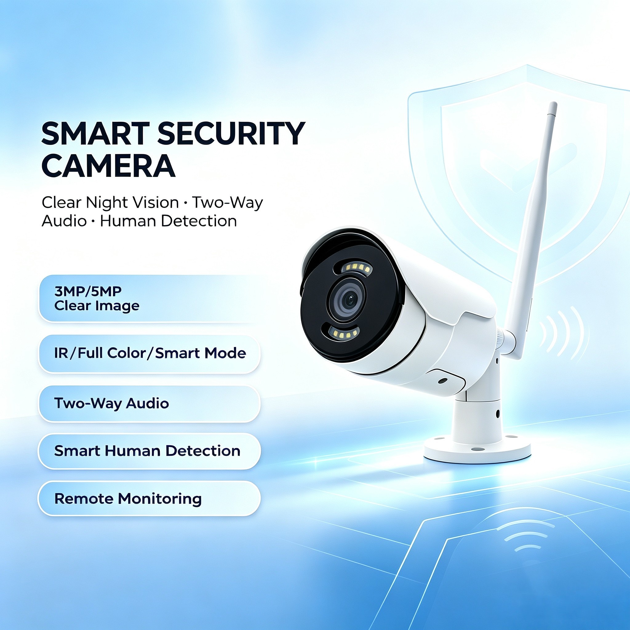 5MP Outdoor WiFi Security Camera, Eseecloud APP Remote Viewing, IP66 Weatherproof, Smart Motion Detection, Built-in Siren & Microphone, Dual Mode