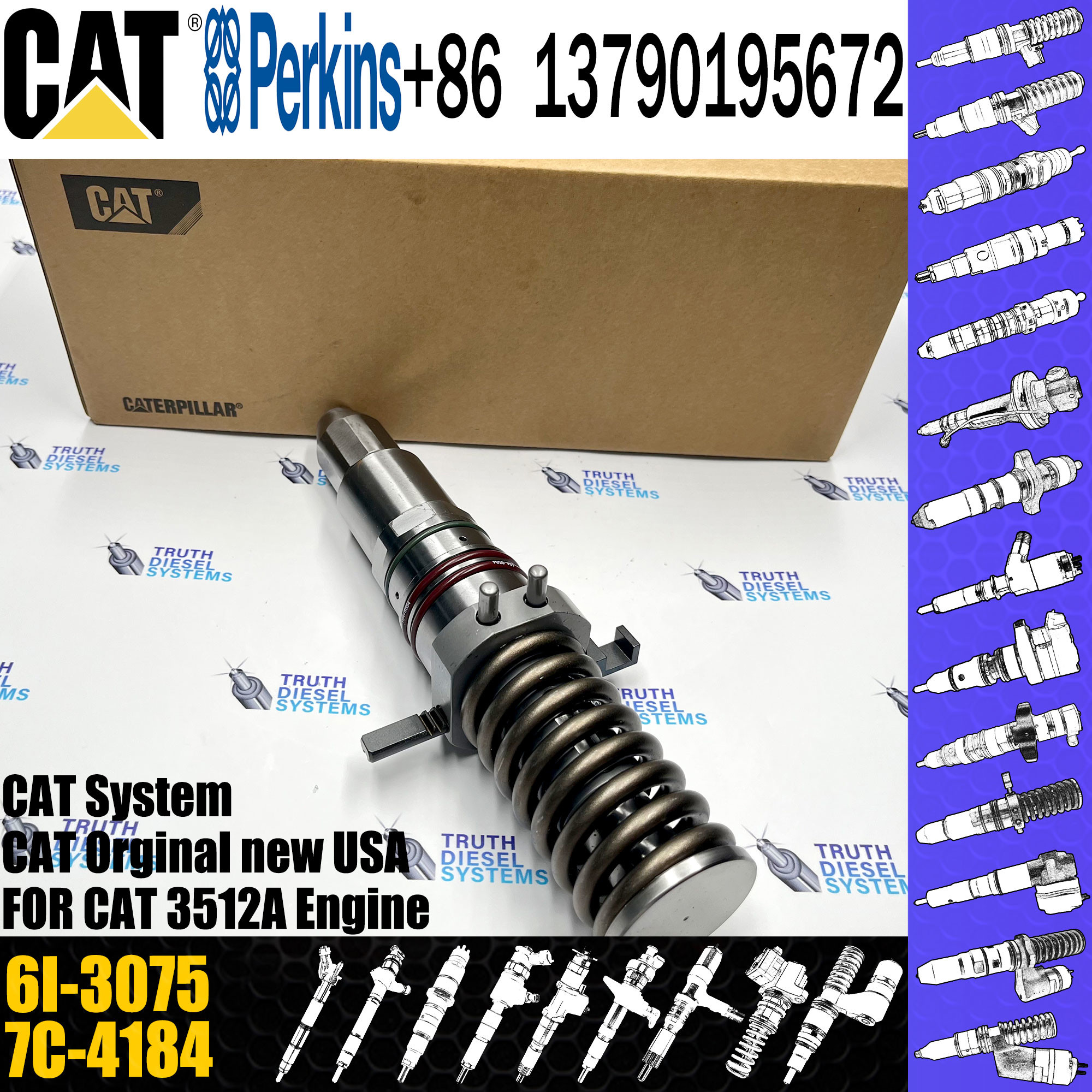 Injector Assembly 6I-3075 7C-4175 7C-2239 OR-3051 7C-4174 For Caterpillar 3516 Engine Excavators