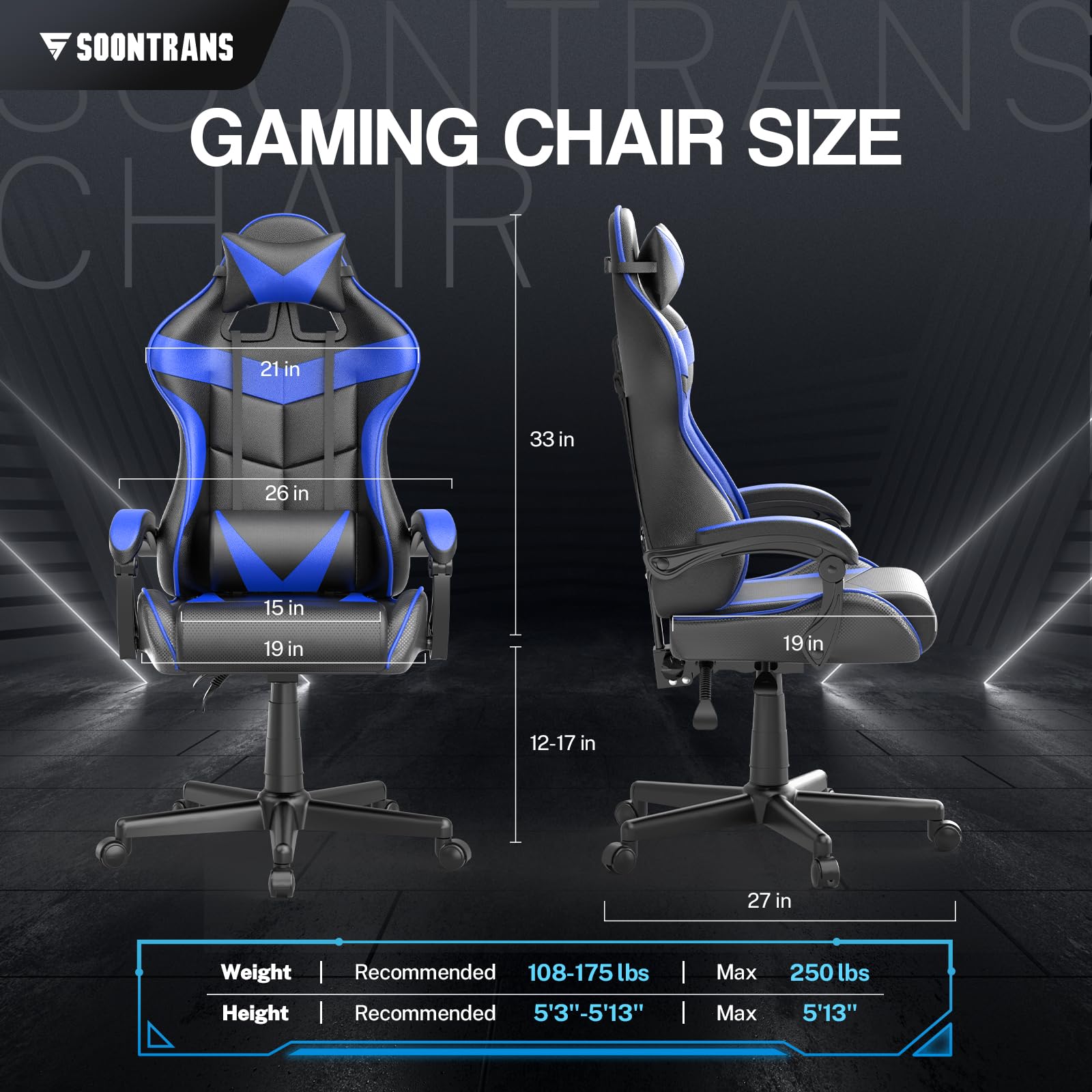 250 Pounds Maximum Weight Recommendation Ergonomic Gamer Chair with Massage Function