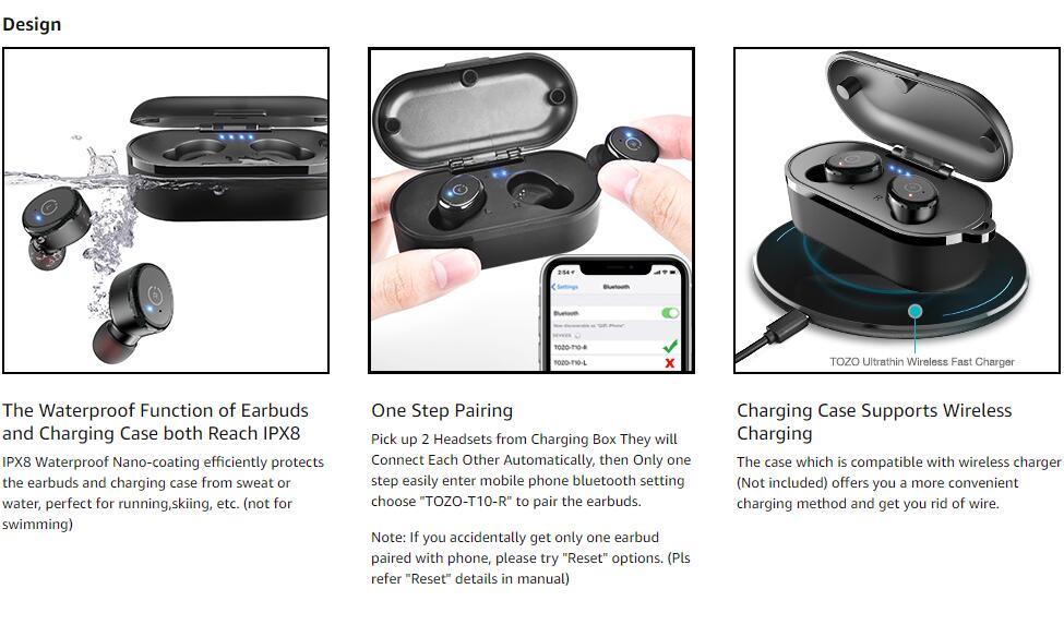 Amazon Top Sell Bluetooth 5.0 Wireless Earbuds Ipx8 Waterproof Tws Stereo in Ear Headphones (Built in Mic, with Wireless Charging Case)