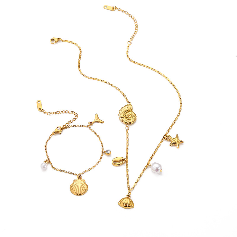 Ins Popular Summer Beach Fashion Jewelry Stainless Steel Gold Plated Shell Beach Necklaces for Women
