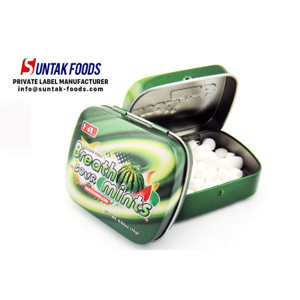 15g Supplement Sugar Free Round Mint Candy Tablet Tin Packaged