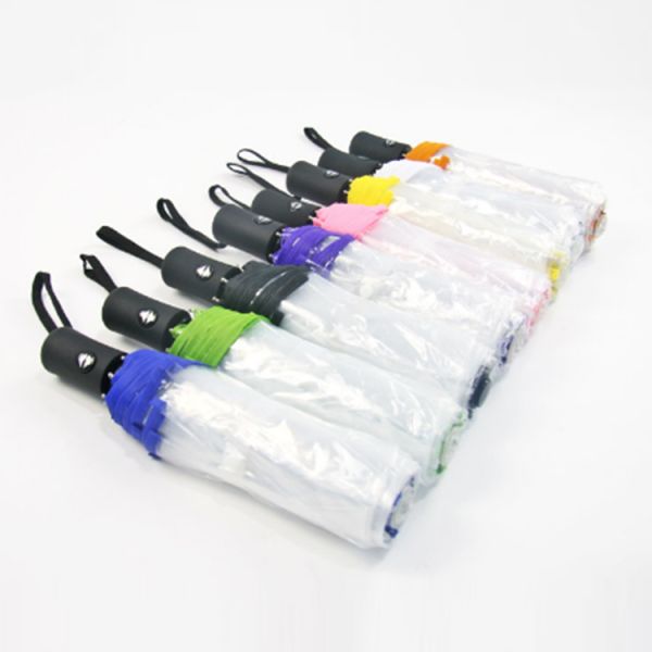 Unisex 3 Fold Auto Open Plastic See Through Umbrellas With Case , Plastic Handle