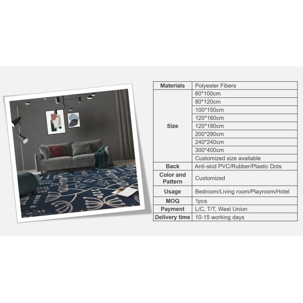 Flower Pattern 3D Printed Polyester Fiber Living Room Carpet Bedroom Area Rugs