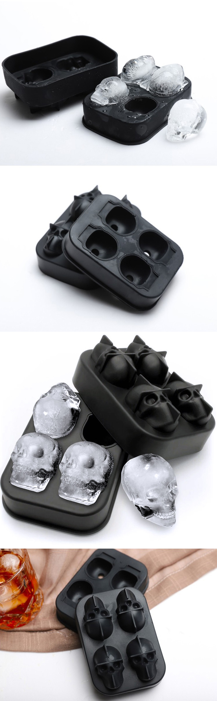 Flexible 3D Skull Silicone Ice Cube Mould For Beer