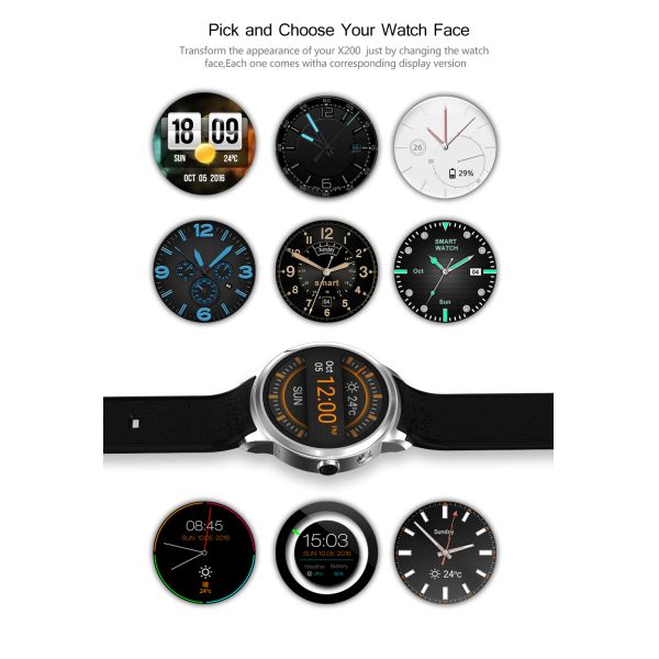 8GB 512MB business Smart Watch X200 Android5.1 heart rate monitor IP67 life waterproof Support 3G WIFI GPS Nano SIM card