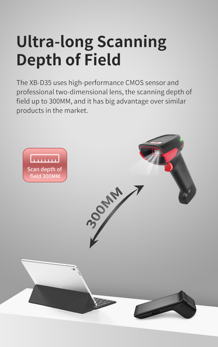 Handheld Wired 1D 2D QR Bar Code Reader Barcode Scanner for Receipt Cash Register Inventory Bank Cheque Management