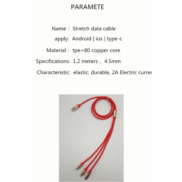 1.2 M 3 in1 Multi-Function Durable TPE Micro USB Type C charging Cable Cord For iPhone and Samsung smartphones