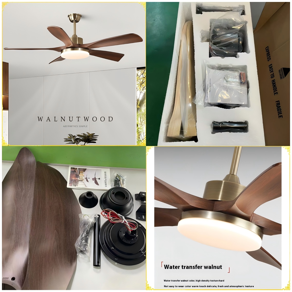 Wholesale factory 42/52 Inch 3/5 Straight Blades Wooden Leaf Ceiling Fan Remote Control