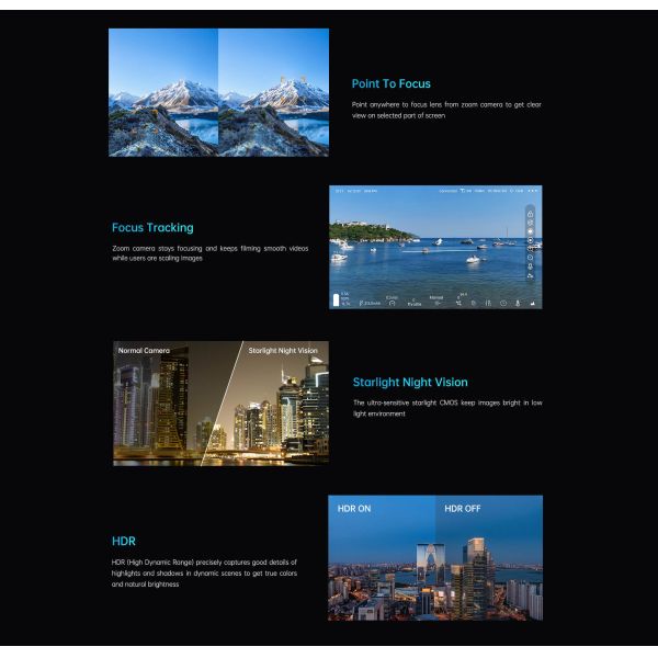 ZR10 2K 4MP QHD 30X Hybrid 10X Optical Zoom Gimbal Camera 1/2.7" CMOS HDR Starlight Night Vision 3 Axis Stabilizer