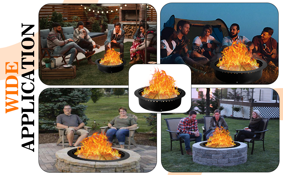 32 Inch Solid Steel Campfire Pit Liner Ring for Outdoor Patio Backyard Holiday Party