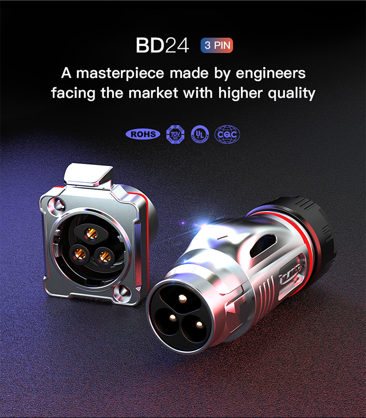 M24 Metal Version Panel and Butt Mount 4 Pin Industrial Waterproof Power Connector