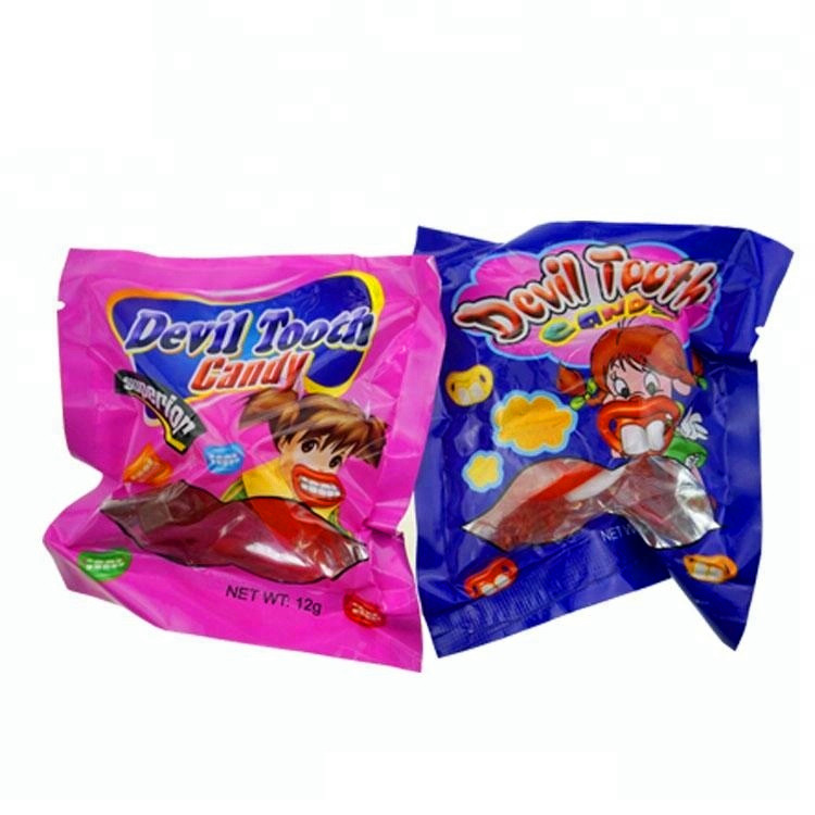 Novelty Design Fresh Fruit Lollipops Devil Tooth Shape Interesting Pattern