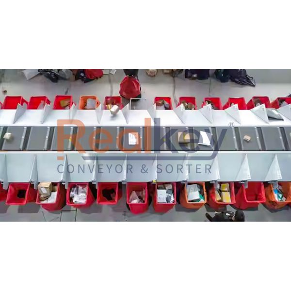 High-speed cross belt sorter in operation