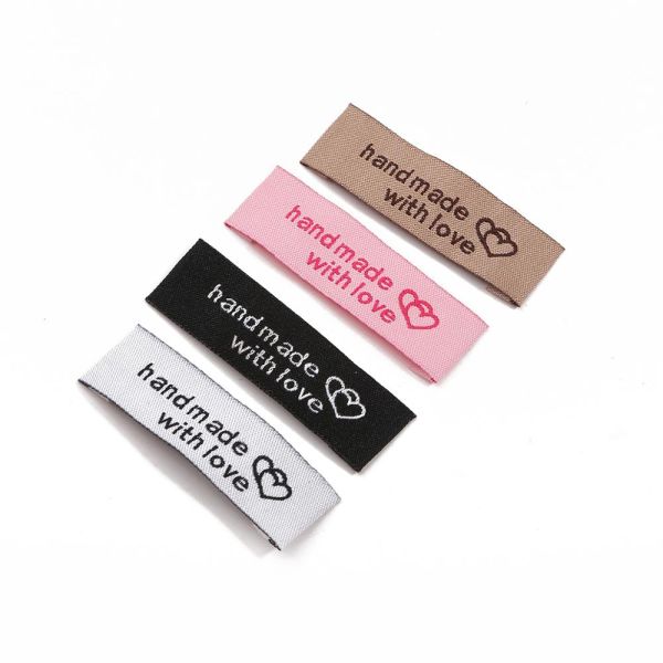 Customized Garment Label for Clothes accessories Folded Woven Pink Label