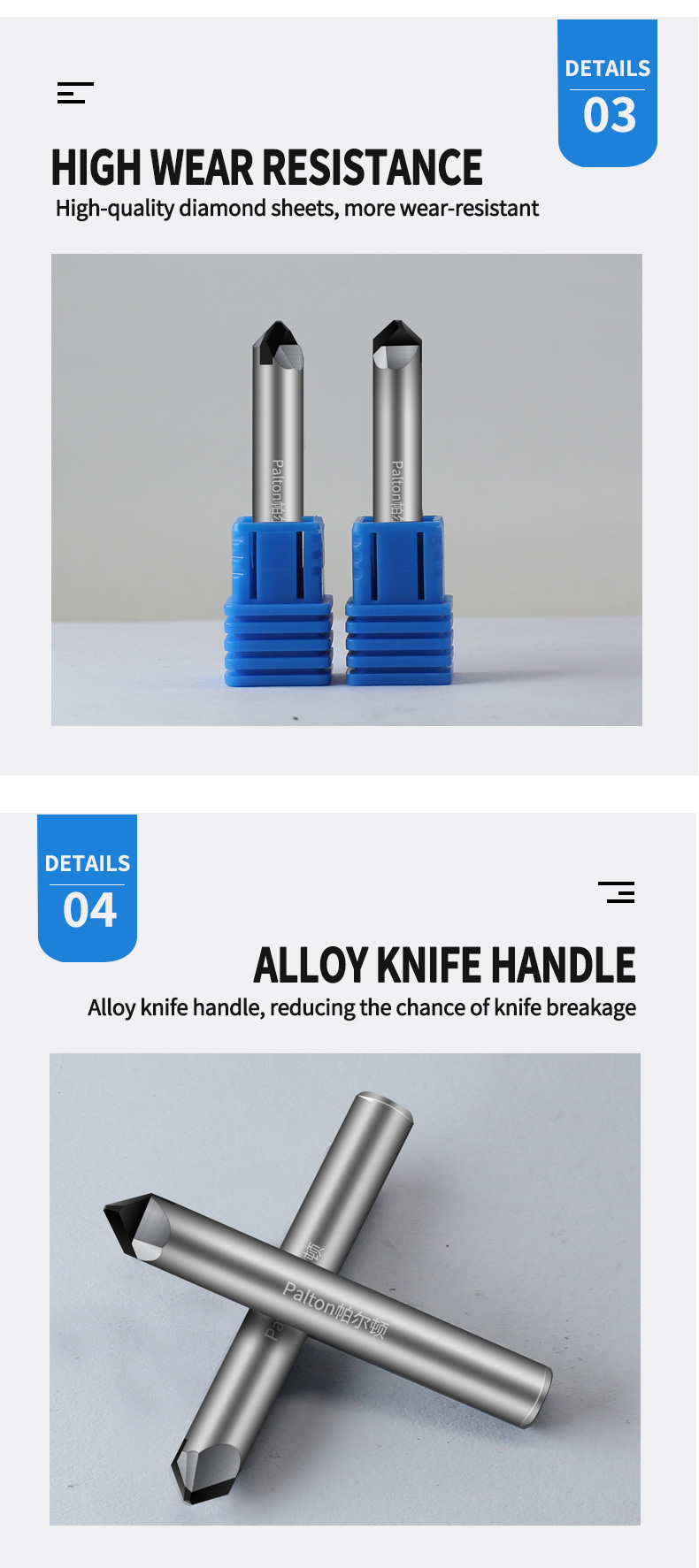 Palton 6mm 8mm PCD Double Edged Hexagonal diamond Engraving Tools for CNC Machines Used in Granite and Marble Engraving