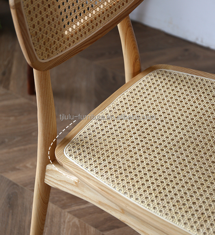 Dining Room Furniture Vintage Luxury Hotel Restaurant Natural Rattan Solid Wood Dining Chair for Events