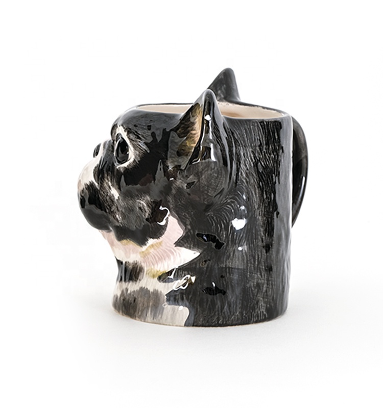 Best Selling cute earthenware 3d black dog shaped Animal Ceramic Mugs Design with 3D handpaint