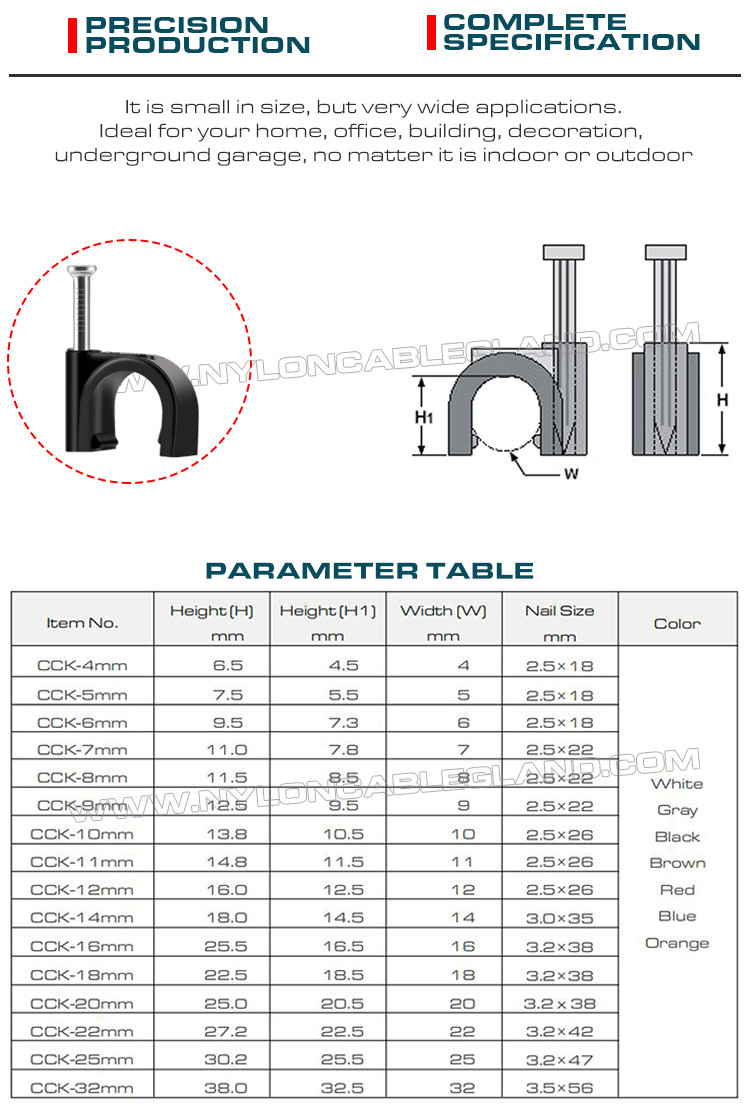 100pcs K-Type Black Cable Clips 4mm~32mm Round Cable Clips for RG6, RG59, RJ45 Coax Cable, Ethernet Cable, Phone Cable