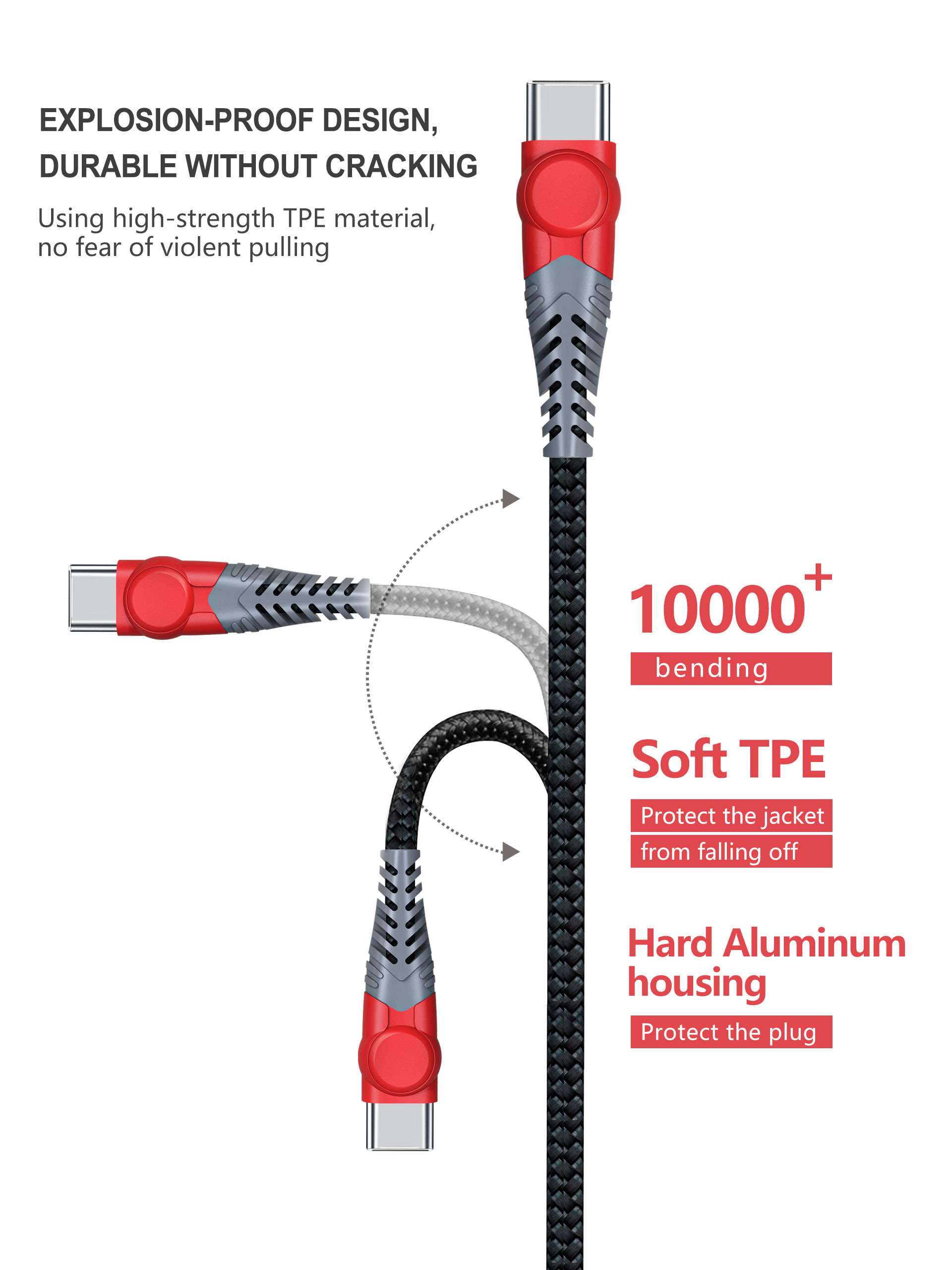 Cotton Braided Usb C Cable , PD 60W 6 Feet 3A Usb 2.0 Type C Cable