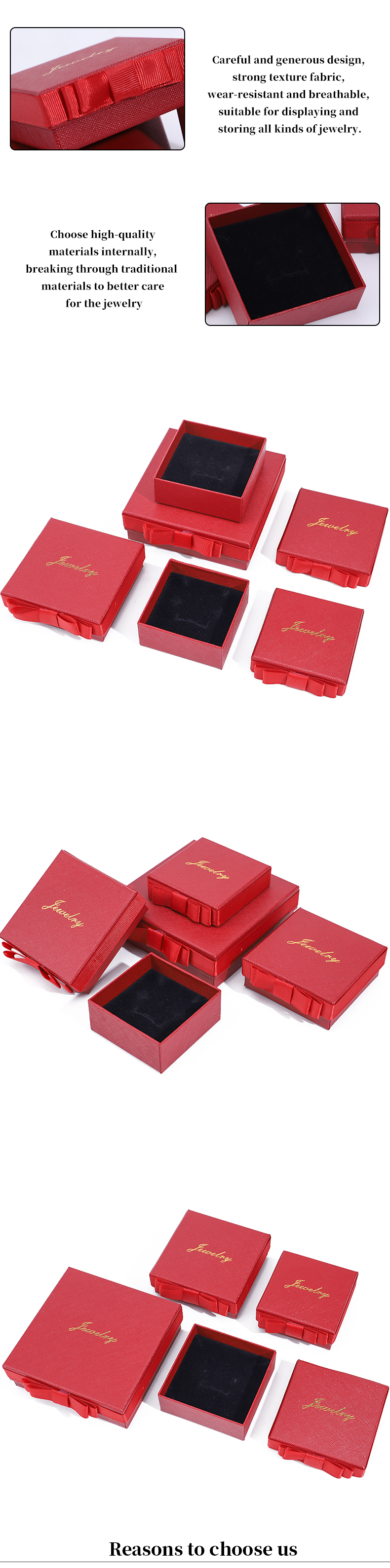 Custom Logo Red Paper Jewelry Box For Necklace Earrings Ring Handmade Rectangle