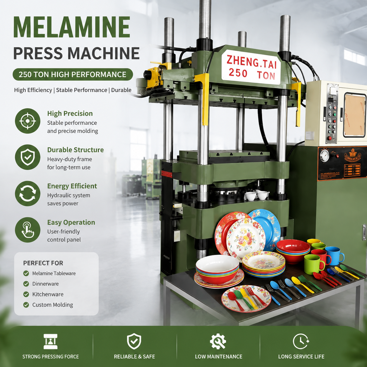 Automatic Melamine Press Machine with PLC Control, Multi-zone Heating & 200-1000 Ton Pressure for Tableware Production
