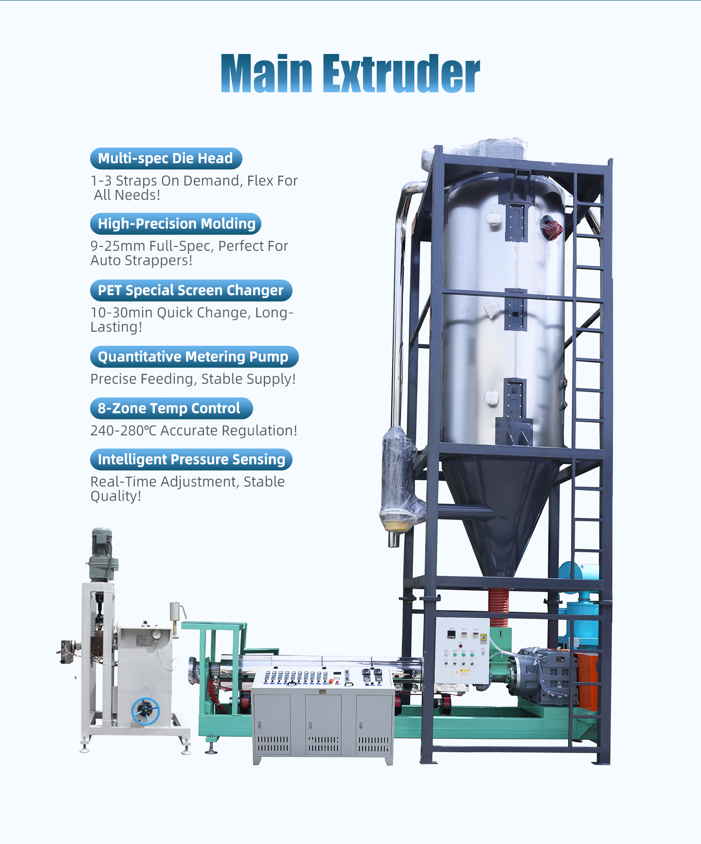 Single Screw Extruder Strong Tension Embossed Pet Band Strap Production Line