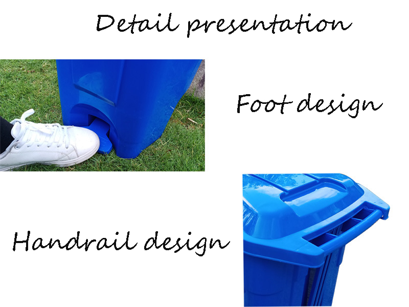 Outdoor 50 Liter Recycling Waste Bins Roller Foot Clamshell Smart Bucket Bottom Raised Plastic Trash Can Wheelie Bins