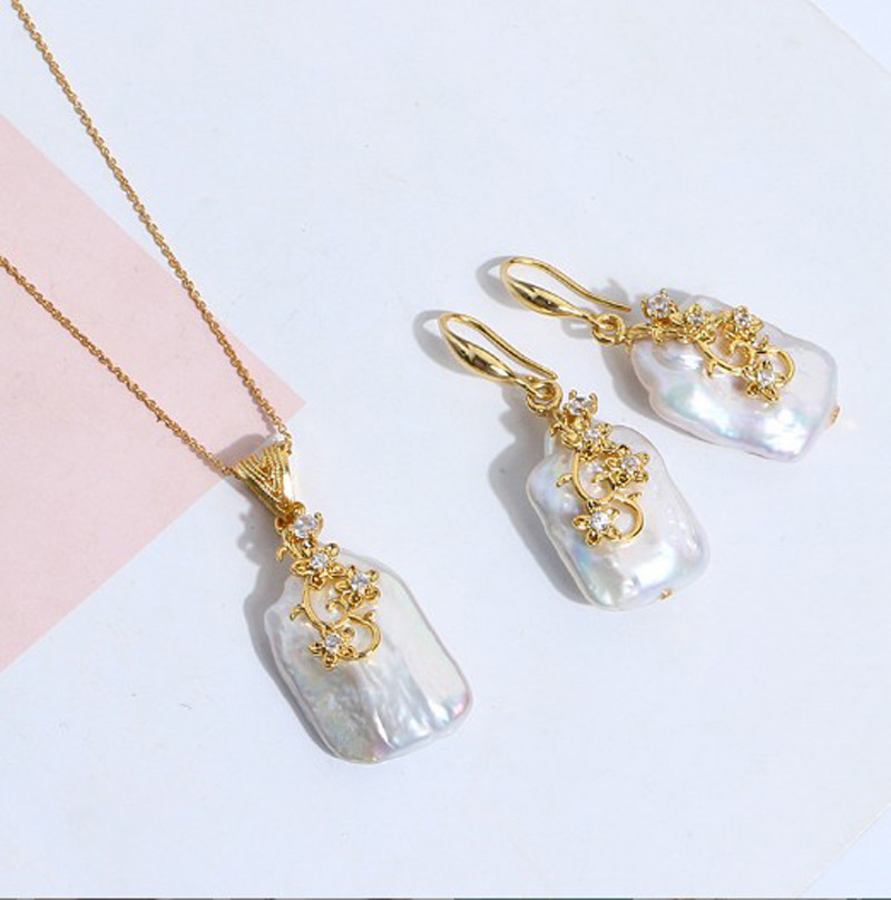 Women Natural Baroque Pearl Necklace Earring Classic Weddings Jewelry Chains Freshwater Pearl Necklace Jewelry