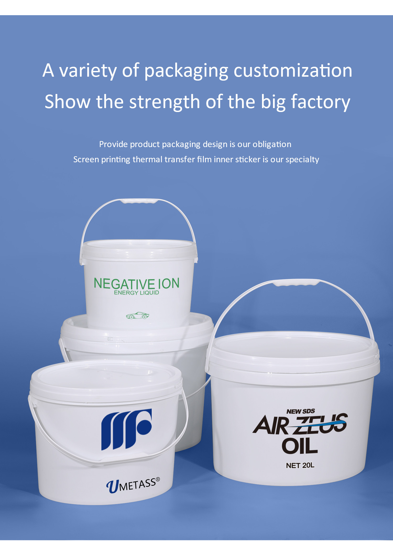 White Oval Paint Bucket with Handle and Lid For Print