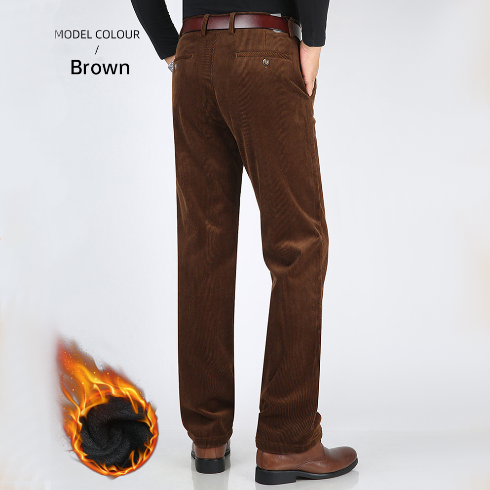 Autumn and Winter Casual Pants Plus Fleece Warm Winter Corduroy Thickened Loose Men Trousers