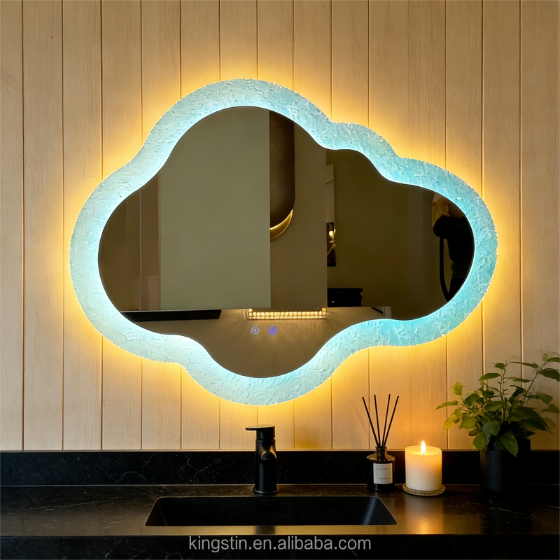 Kingstin Cloud Shape LED Mirror Smart Touch - Dimmable Backlit Vanity Mirror for Bathroom/Living Room/Dressing Table