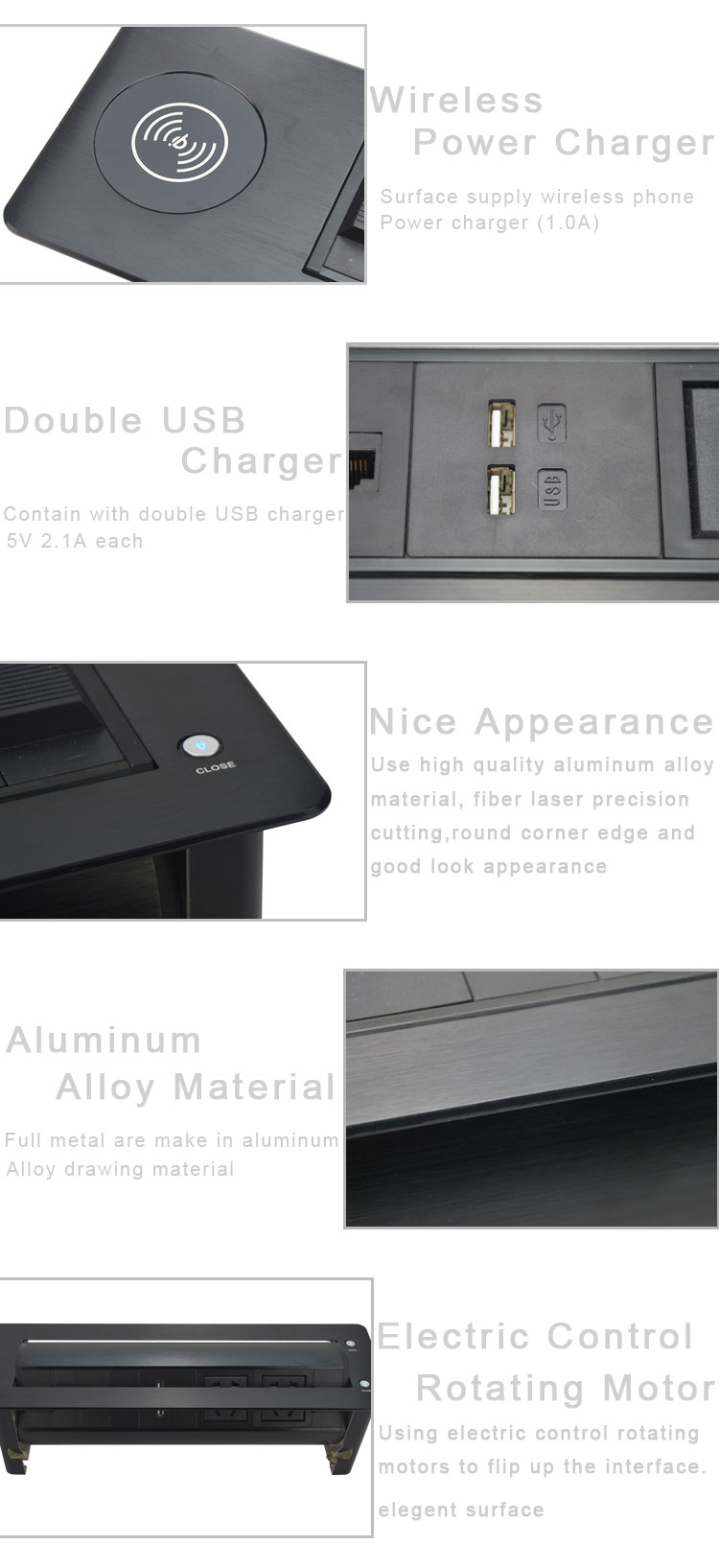 Office conference furniture table top motorised flip up switch socket
