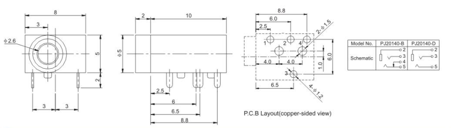2.5mm Smt Jack Socket Connector PJ20140
